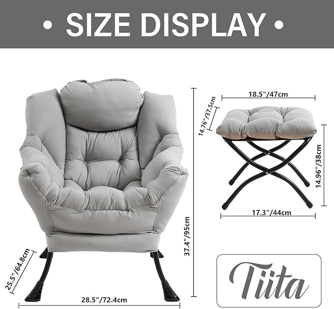 Tiita Lazy Chair with Ottoman Light Grey Modern Large Accent Chair Comfy Leisure Sofa Armchair with Ottoman Reading Chair with Footrest for Bedroom Living Room Dorm Rooms Peach Light Grey