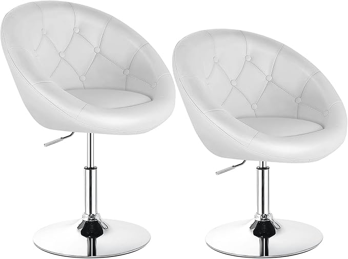 Giantex Swivel Round Vanity Chair Set of 2 Height Adjustable Tilt Makeup Beauty Chair with Back for Makeup Room Barber's Shop Bar Modern Living Room Accent Chairs White