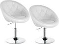 Giantex Swivel Round Vanity Chair Set of 2 Height Adjustable Tilt Makeup Beauty Chair with Back for Makeup Room Barber's Shop Bar Modern Living Room Accent Chairs White