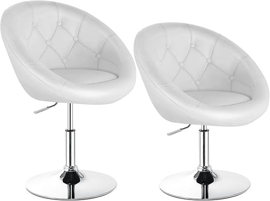 Giantex Swivel Round Vanity Chair Set of 2 Height Adjustable Tilt Makeup Beauty Chair with Back for Makeup Room Barber's Shop Bar Modern Living Room Accent Chairs White