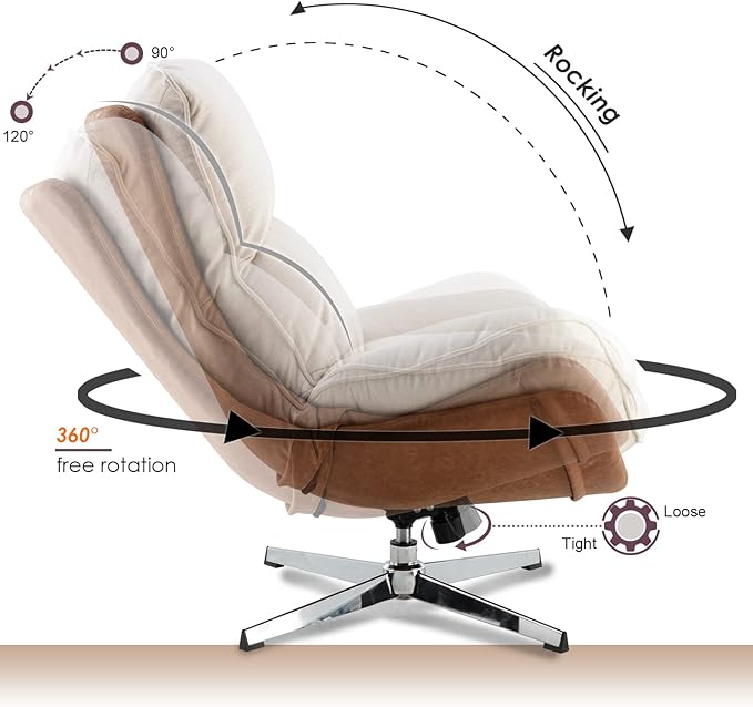 DUOMAY Swivel Accent Chair Modern Linen Soft Foam Lounge Chair with High Back Comfy Rocker Chair for Living Room Bedroom Reading Room Office Tilt &amp Swivel Chrome Base Beige