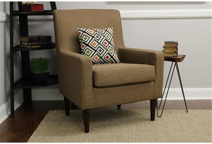 Pemberly Row Traditional Fabric Arm Chair 34.5 H x 28 W x 30 D Pecan Brown Finish Woven Textured Fabric Padded Seat Durable Construction Classic Accent Chair for Living Room or Bedroom