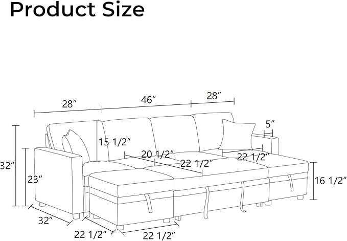 102 Inch Pull Out Couch Convertible Sofa Bed for Living Room Comfortable Sleeper Sofa with Pull Out Bed Modern Sectional Couches with Ottoman Storage Easy Assembly for Apartment Off-White