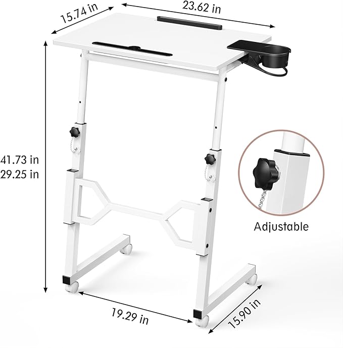 Small Standing Desk with Wheels Portable Treadmill Desk Rolling Desk Adjustable Height for Laptop Mobile Standing Table for Walking Pad Bedside Table