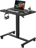 YIHAYO Mobile Small Standing Desk 24 x 16 Inches Adjustable Height Portable Rolling Laptop Desk with Lockable Wheels Computer Workstation for Home Office with Hook Black
