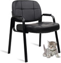 CLATINA Big &amp Tall 500 lbs Leather Office Reception Chair No Wheels with Padded Arms Waiting Room Guest Chair for Elderly Home Desk Conference Room Lobby Side Salon Clinic Black