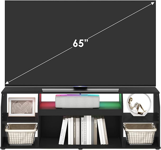Furinno Jaya TV stand for up to 65 Inch TV Gaming Enterteinment Center with LED Lights Living Room Media Console Table Americano