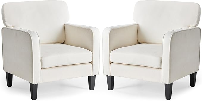 DUMOS Modern Accent Chairs for Living Room Set of 2 Corner Chairs for Adults Reading Chair with Armrest and Backrest Comfy Lounge Chairs for Bedroom Waiting Room and Reception RoomCream White