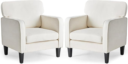 DUMOS Modern Accent Chairs for Living Room Set of 2 Corner Chairs for Adults Reading Chair with Armrest and Backrest Comfy Lounge Chairs for Bedroom Waiting Room and Reception RoomCream White