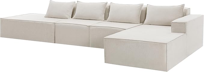 155 Modular Sectional Sofa L-Shaped Cloud Couch with Extra Long Chaise Lounge Oversized Chenille Boneless Sofa Set for Living Room Comfy Floor Seating No Assembly Required