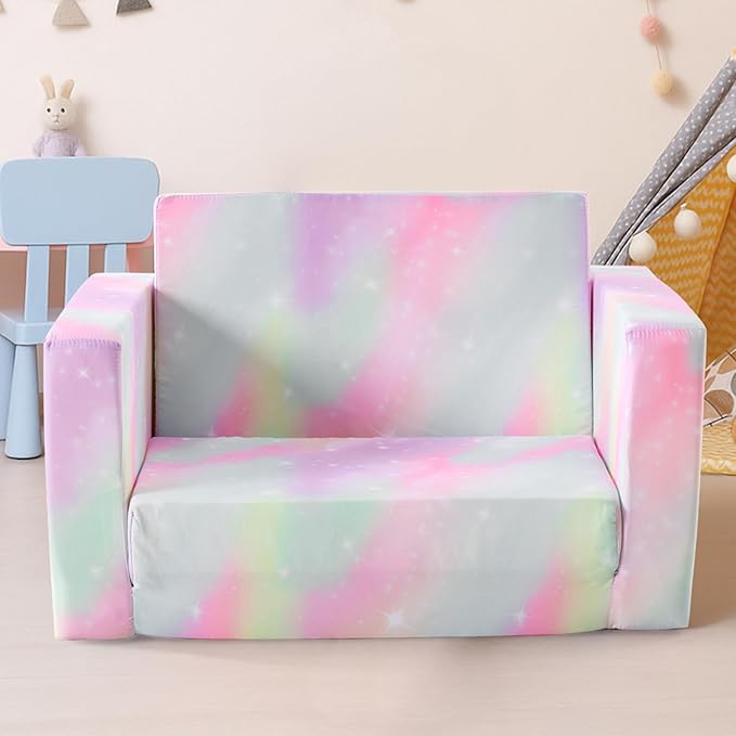 2 in 1 Fabric Foldable Sofa BedAll-Sponge Single Chaise Lounge SofasComfy Convertible Sofa to BedPortable Floor Chair Bedswith Armrestfor Living Room Bedroom Apartment (Print Slant Peach)