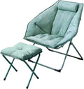 Hexagon Foldable Living Room Chair Saucer Chair for Adults Comfy Bedroom Lounge Chair Moon Chair Lazy Folding Chair for Dorm Rooms(Ottoman-Green)