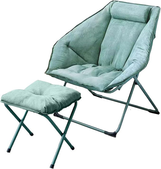 Hexagon Foldable Living Room Chair Saucer Chair for Adults Comfy Bedroom Lounge Chair Moon Chair Lazy Folding Chair for Dorm Rooms(Ottoman-Green)