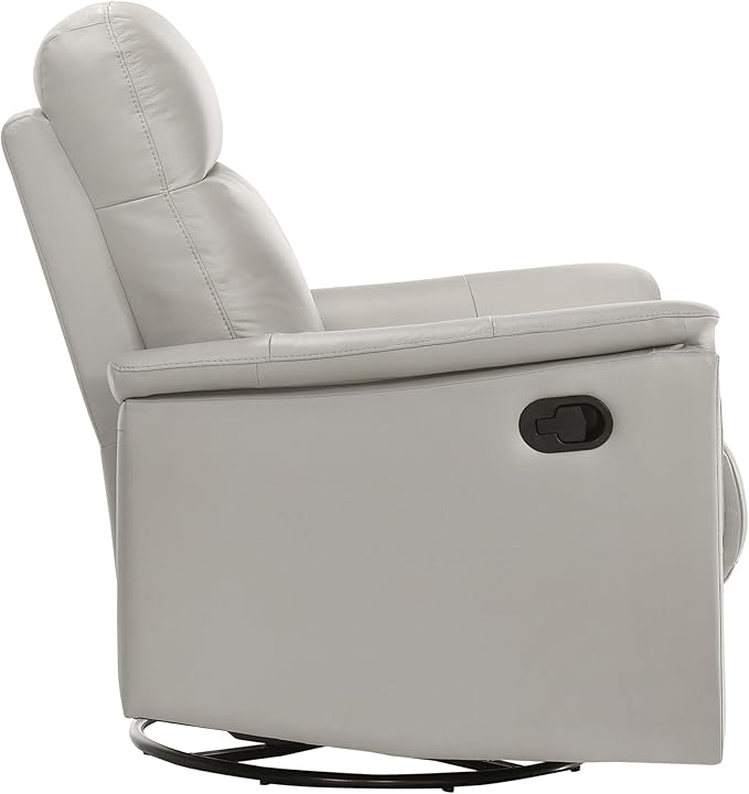Lexicon Swivel Glider Recliner Chair Comfy Nursery Glider Top Grain Leather Match Recliner Manual Reclining Chair for Living Room/Office/Apartment Silver