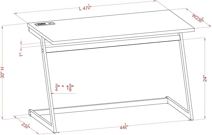 24/7 Shop at Home Andree Industrial Metal Writing Desk with USB Port Power Outlet for Workstation Home Office Study Room Gloss White and Chrome