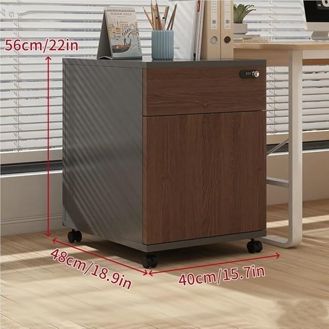 Mobile File Cabinet Under Desk 2-Tier Rolling Filing Cabinet with Lock Vertical Wood Locking Cabinet Storage Drawers for Home Office Living Room(White)
