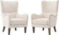 Mid-Century Modern Wingback Club Chairs Set of 2 Fabric Living Room High-Back Accent Chair 2 Piece Classic Armchair for Apartment Office Studio Beige