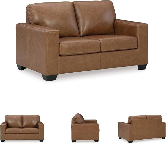 Signature Design by Ashley Bolsena Contemporary Leather Match Loveseat Dark Brown
