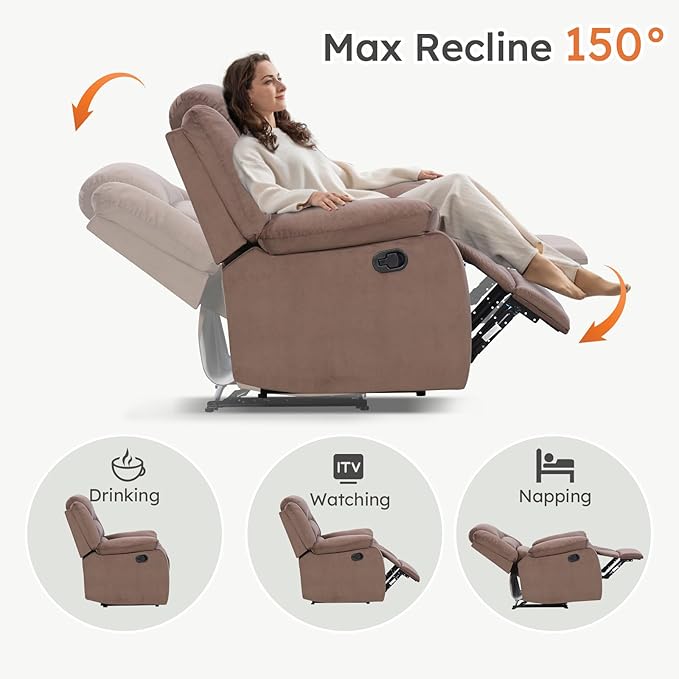 ANJ Recliner Chair Breathable PU Leather Reclining Chair Extra Wide Manual Recliners with Overstuffed Arm and Back Single Sofa Chair for Living Room Bedroom(Chocolate)