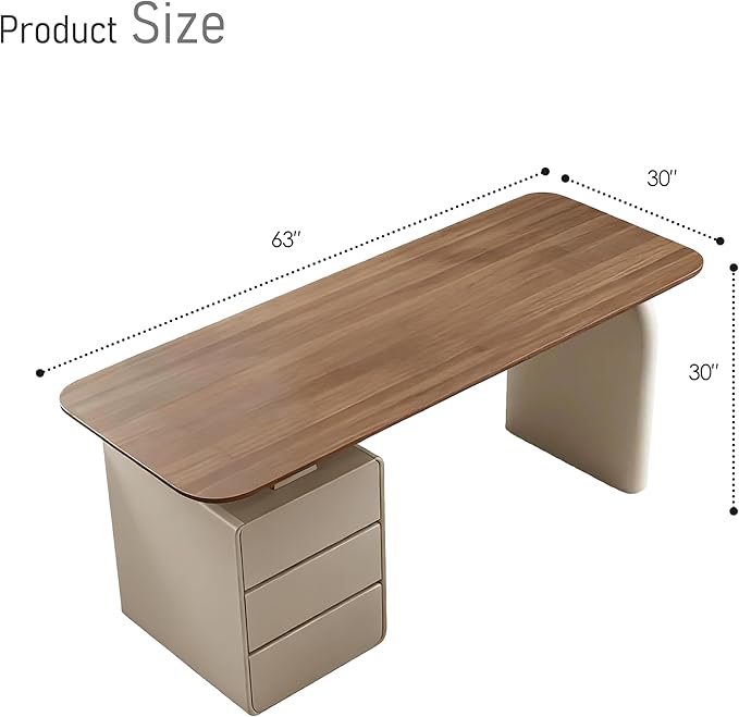63 Inch Computer Desk with 3 Drawers Modern Writing Desk with Faux Marble Tabletop Walnut Executive Desk Home Office Desk for Lvining Room Bedroom Study