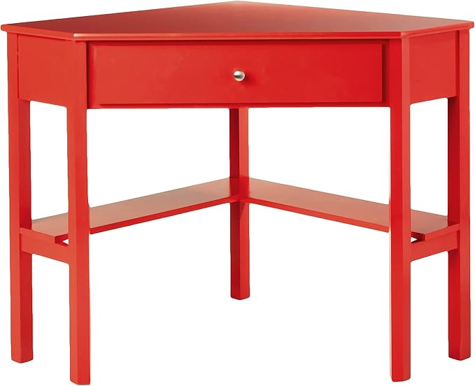 Target Marketing Systems Ellen Corner Desk with One Drawer and One Storage Shelf For Living Room Bedroom or Home Office Small Computer Table 42W x 30H Red