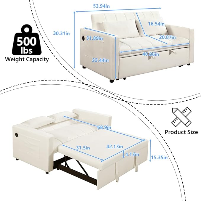 Convertible Chair Bed - Sleeper Sofa Bed with Pillow Pull Out Sleeper Bed with Adjustable Backrest Multi-Functiona Lounge Chair with Modern Linen Fabric for Living Room Apartment