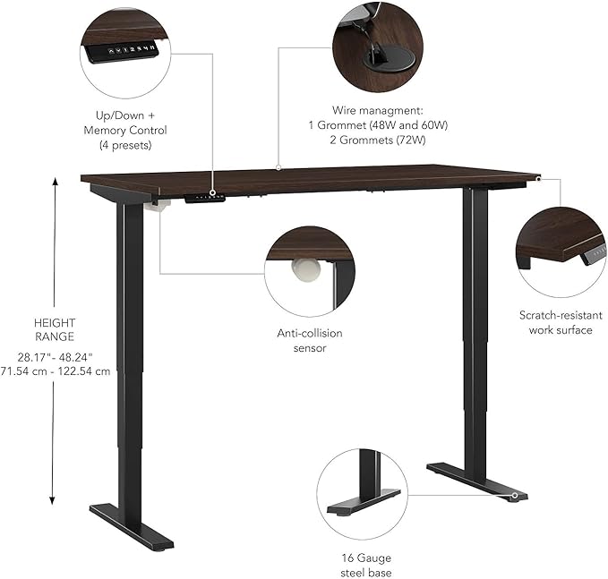 Move 40 Series by Bush Business Furniture 48W x 24D Electric Height Adjustable Standing Desk in Black Walnut with Black Base
