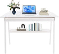 Modern Computer Desk with 2 Drawers &amp Storage Shelf Solid Wood Writing Desk for Home Office 39.3 Large Desktop 330 lbs Load Capacity Ergonomic Study Table (White)
