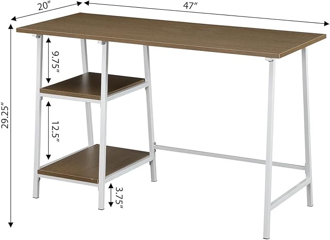 Beauty Trestle Desk Driftwood/White Modern Home Office Desk 2 Shelves Durable Particleboard &amp Metal Versatile Workspace for Any Decor Quick Assembly
