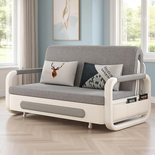 62 Versatile Pull-Out Sofa Bed – Modern Versatile Futon Sleeper Couch Daybed with Trundle Perfect for Living Room &amp RV Gray/White