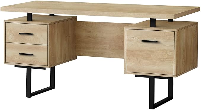 Computer Desk Home Office Laptop Left Right Set up Storage Drawers 60 l Work Natural Laminate Black Metal Contemporary Modern