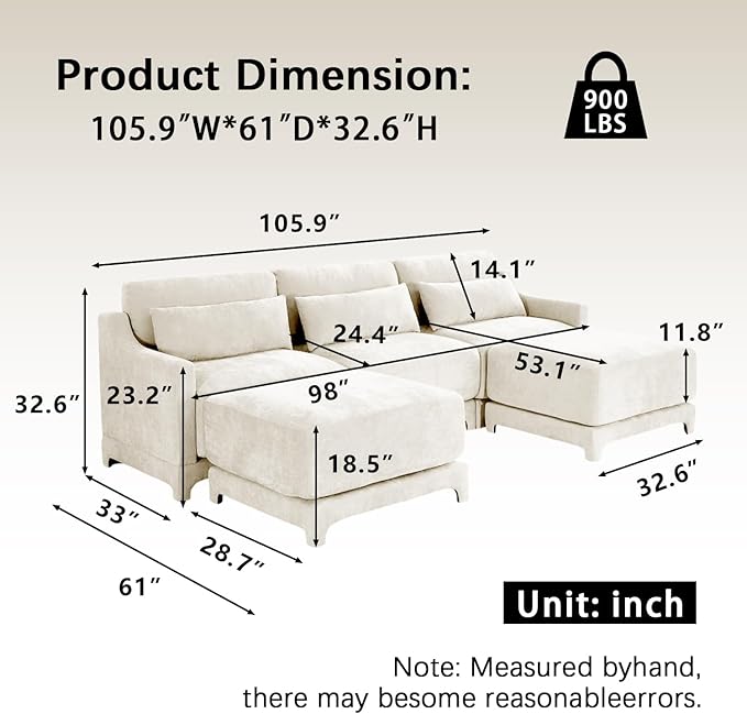 Modular Sectional Sofa Set Optional 2-4 Seater with Lumbar Pillows &amp 0-2 Ottomans Chenille Fabric Ergonomic Easy Assembly for Living Room/Bedroom/Reading Nook (3 Seat + 2 OttomanBeige)