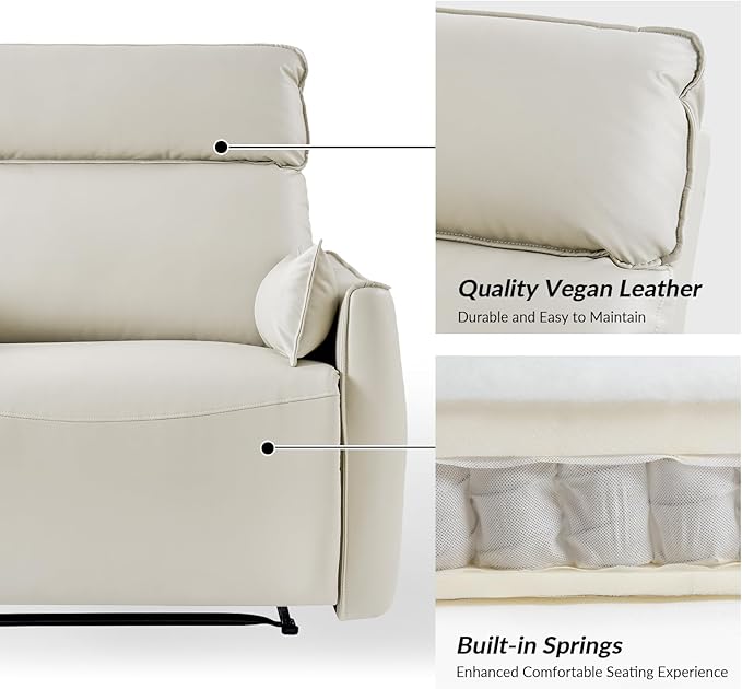 HULALA HOME Faux Leather Oversized Recliner Chair Manual Pushback Recliner with Extra Wide Seat and Thick Padded Backrest for Living Room Ivory