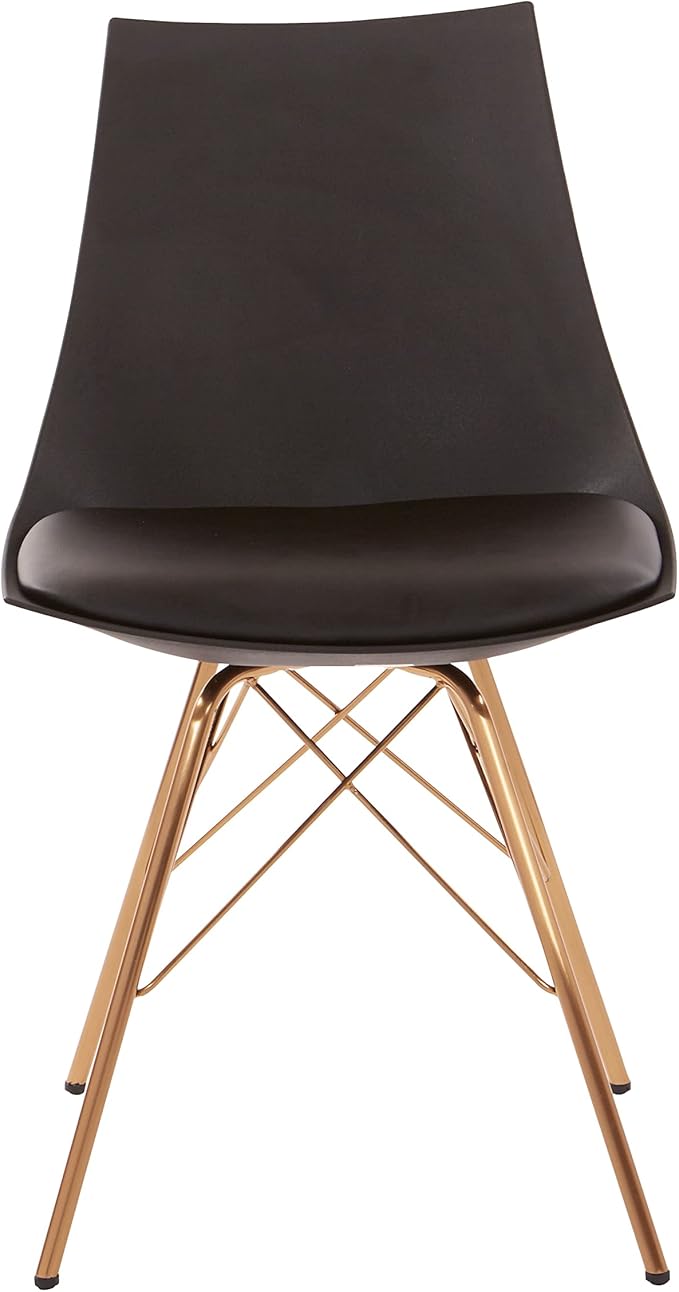 OSP Home Furnishings Oakley Mid-Century Modern Bucket Dining Chair with Faux Leather Padded Seat Black