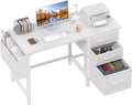 Lufeiya White Desk with File Drawers Cabinet 47 Inch Reversible Computer Desk with Fabric Filing Cabinet for Bedroom Small Space Home Office Modern Writing Table PC Desks White
