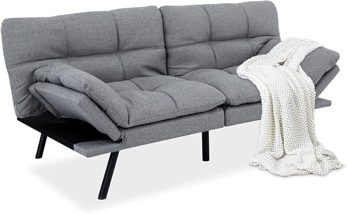 MUUEGM 71 Futon Sofa Bed with Memory FoamFuton Couch with Adjust Backrest and Armrest Couches Bed for Living RoomStudios Apartments Dormitories Offices and Game Rooms. Light Grey Sofa Bed