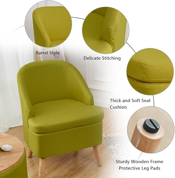 SIMPLEOPULENCE Accent Barrel Chair for Living Room Modern Fabric Upholstered Club Chair with Curved-Back and Solid Wood Legs Comfy Armchair Single Sofa for Bedroom Reading Room Guestroom(Green)