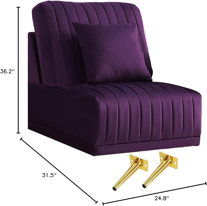 Purple Velvet Accent Chair Living Room Chair Upholstered Middle Chair with Gold Legs not Sold Separately Needs to be Combined with Other Parts or Multiple Seats