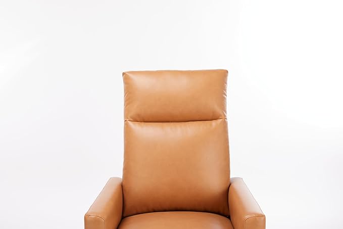 Swivel Recliner Chair Rocker Glider Chair for Living Room Office Faux Leather Recliner Chair Nursery Glider with Large Footrest Upholstered Deep Seat Single Sofa Chair High Back Brown