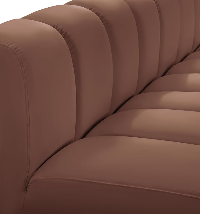Meridian Furniture 101Cognac-S2B Arc Collection Modern | Contemporary Modular Sofa with Soft Cognac Vegan Leather Deep Channel Tufting Modular Design 60 W x 33 D x 30 H Cognac