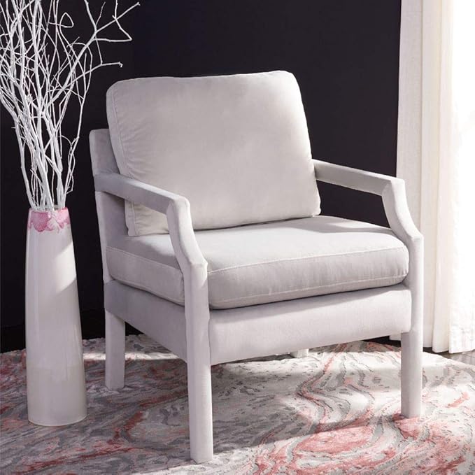 Safavieh Home Genoa Mid-Century Light Grey Velvet Upholstered Arm Chair