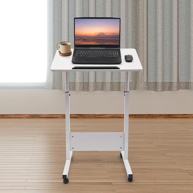 Movable Standing Desk Adjustable Height&ampAngle Rolling Computer Stand Laptop Podium Desk Lectern Portable Tilting Top Mobile Standing Lifting Desk for Office Classroom School (White)