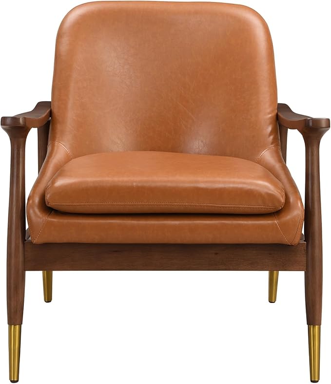 Modern PU Leather Accent Chair Lounge Chair Armchair Comfy Side Chair Single Sofa Chair with Wooden Legs for Living Room Bedroom Reading Room