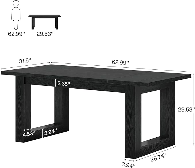 Tribesigns 63-Inch Executive Desk Modern Wood Office Desk Large Computer Table with Solid Wooden Base Work Desk for Home Office (Black)
