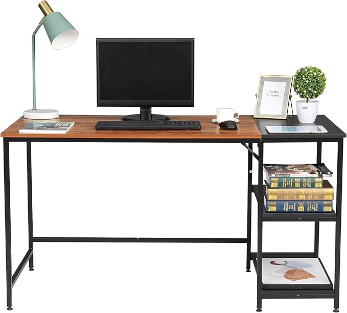 Home Office Desks Corner Computer Desk with Storage Shelves 140cm Industrial Office Desk Study Writing Table Workstation with Printer Stand and Bookshelf for Home Office 140 x 60 x 75cm(L x W x H)