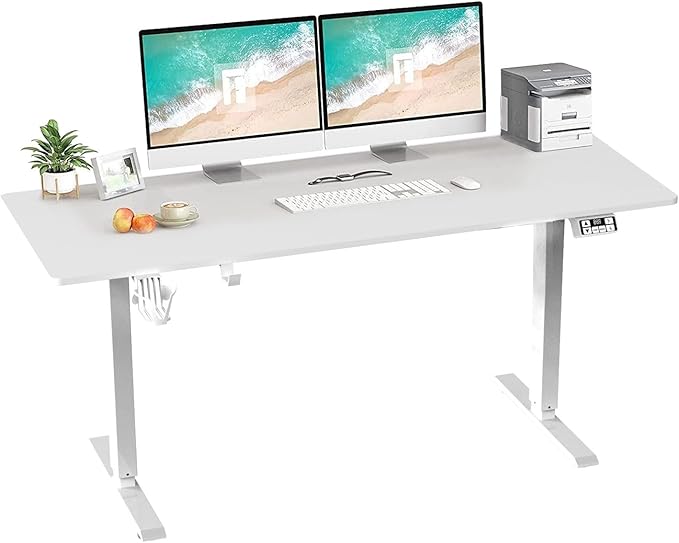 63inch Adjustable Desk Stand up Desk Electric Standing Desk Adjustable Height Sit Stand Home Office Desk Including Splice Table Plate White