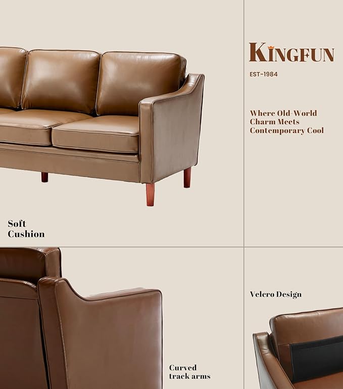 Kingfun Living Room Furniture Sets 3 Seater Couch and Loveseat Mid Century Modern Sofa Set Faux Leather Couch with Solid Wood Frame for Living Room &amp Bedroom Brown