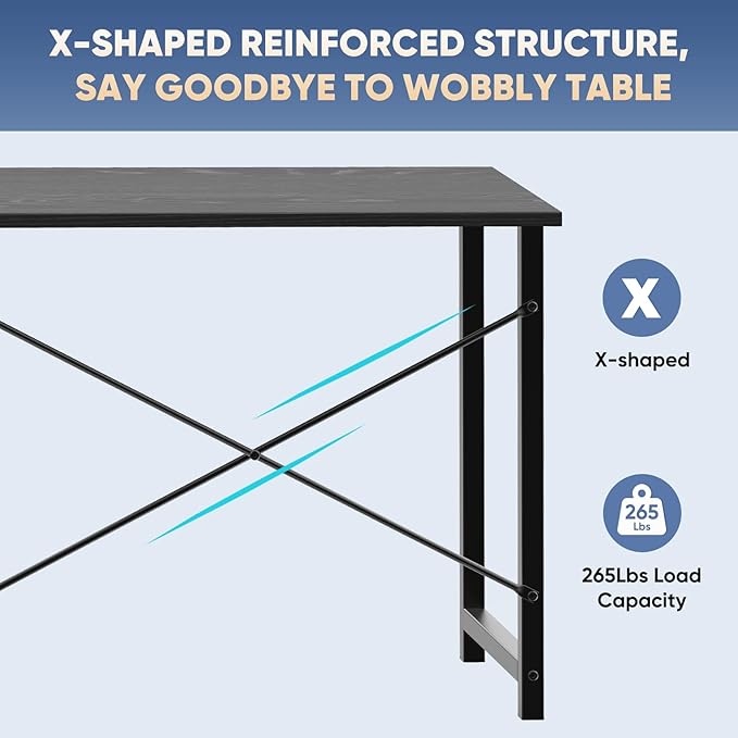 DUMOS 44 in Computer Desk for Home Office Modern Study Work Table Simple Style for Bedroom Writing Desks with X-Shaped Reinforcement Black