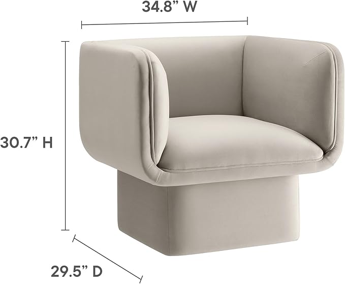 Modway Tate Performance Velvet Accent Chair in Almond - Upholstered Club Chair - Modern Barrel Armchair - Comfy Reading Leisure Chair for Living Room Bedroom Office