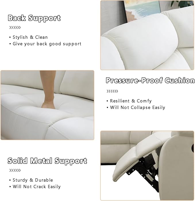 Living Room Furniture Set L-Shaped Sectional Sofa Fluff Fabric Recliner Adjustable Manual Sofa Set for Living Room OfficeApartmentRv Car（Off-White）